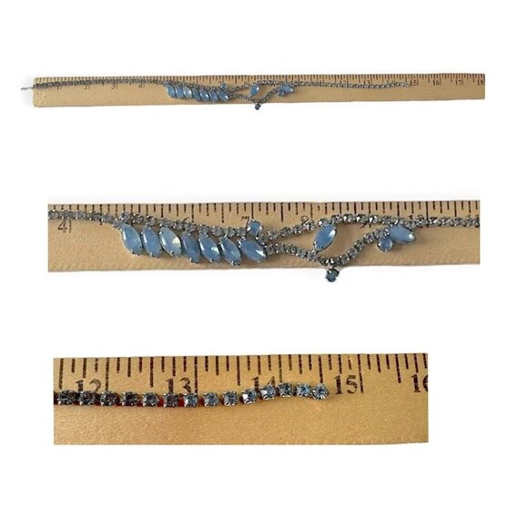 1950s Vintage Blue Moonglow Glass & Rhinestone Necklace - Picture 9 of 9